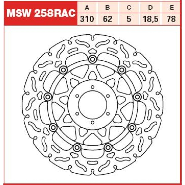 ΔΙΣΚΟΠΛΑΚΑ ΕΜΠΡΟΣ TRW Honda CBR XX Superblackbird 1100 (1999-2008), Honda CB SF X11 1100 (2000-2001).  MSW258RAC
