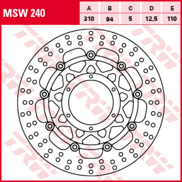 ΔΙΣΚΟΠΛΑΚΑ ΕΜΠΡΟΣ TRW HONDA CB 1300 2005-2009, CB 1300 F 2003-2004, CB 1300 S 2005-2013, CBR RR 600 2003-2016, CBR RR FIREBLADE 1000 2004-2005, CB R 1000 2008-2016, CB R ABS 1000 2008-2016 ,CTX 1300 2014-2016,. MSW240