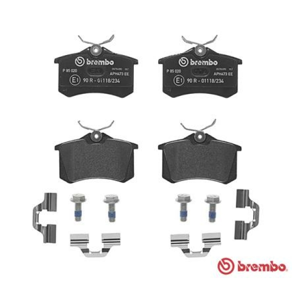 Σετ τακάκια πίσω BREMBO P 85 020. AUDI  A1, A2, A3, A4, A6, TT, VW GOLF IV, VI, V, POLO. SEAT IBIZA 6L, 6J, LEON 1M, 1P, 5F. SKODA OCTAVIA, FABIA 5J, RAPID.